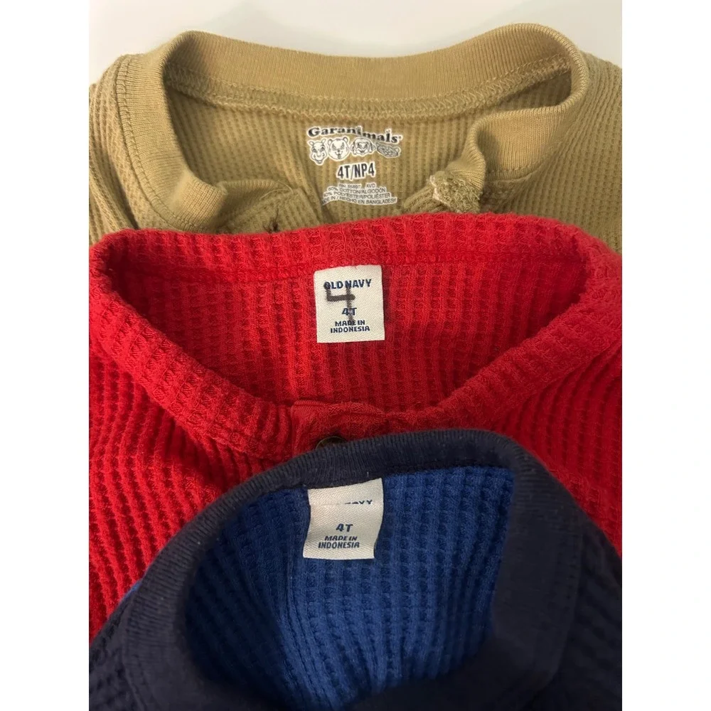 Boys Bundle of 3 Long Sleeve Henley Shirts Size 4T Waffle Thermal